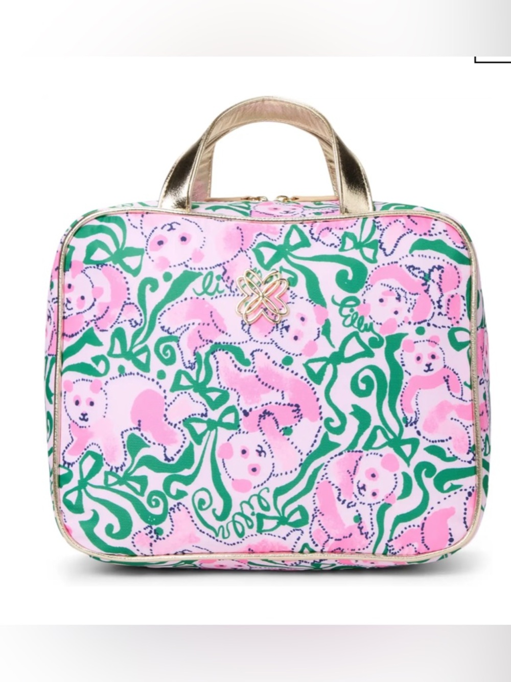 NWT Lilly Pulitzer Constance Cosmetic Case in pink Quartz Panda n Bows msrp $88 - Picture 2 of 12